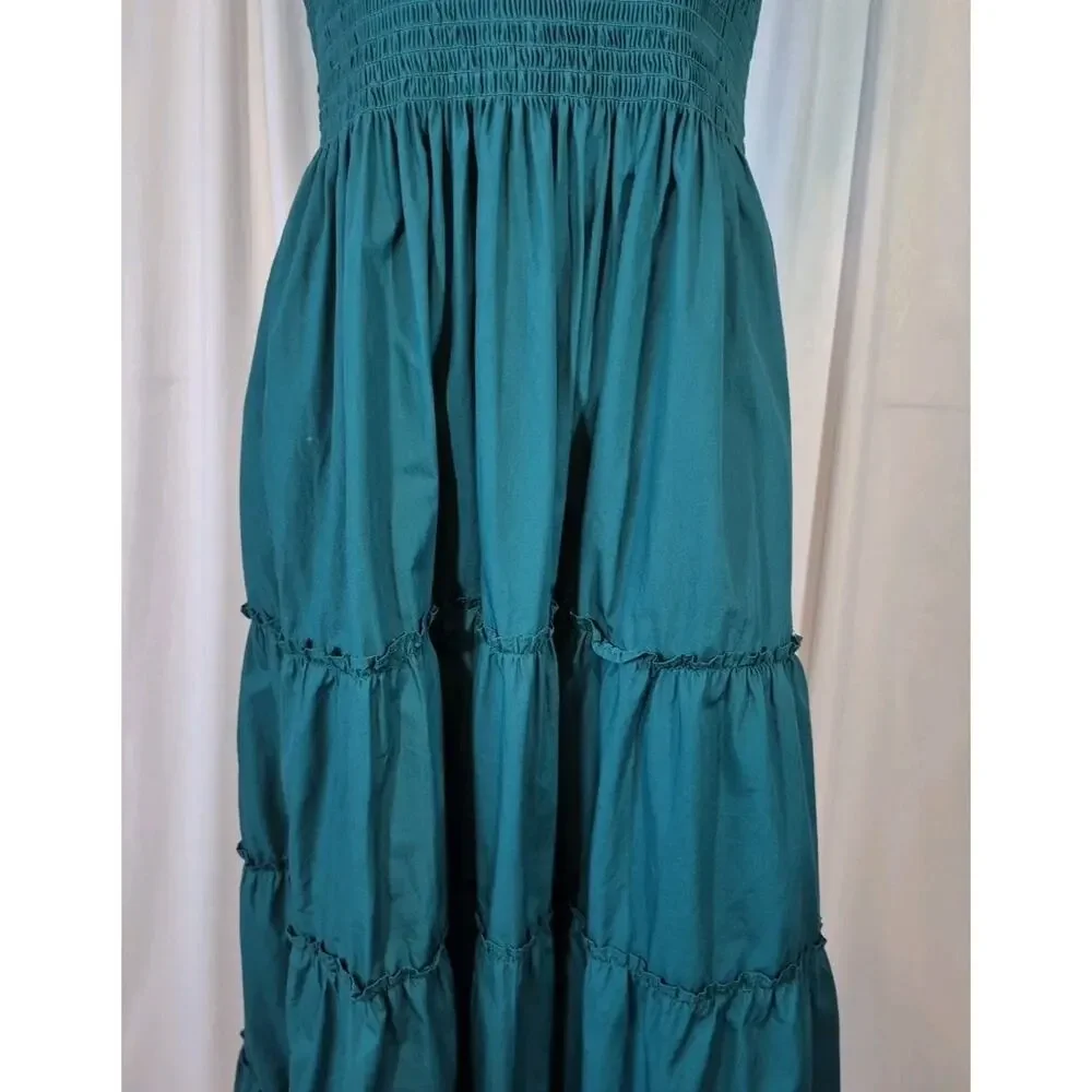 Quince Garden Green Organic Cotton Smocked Midi Dress New Medium - Picture 4 of 11